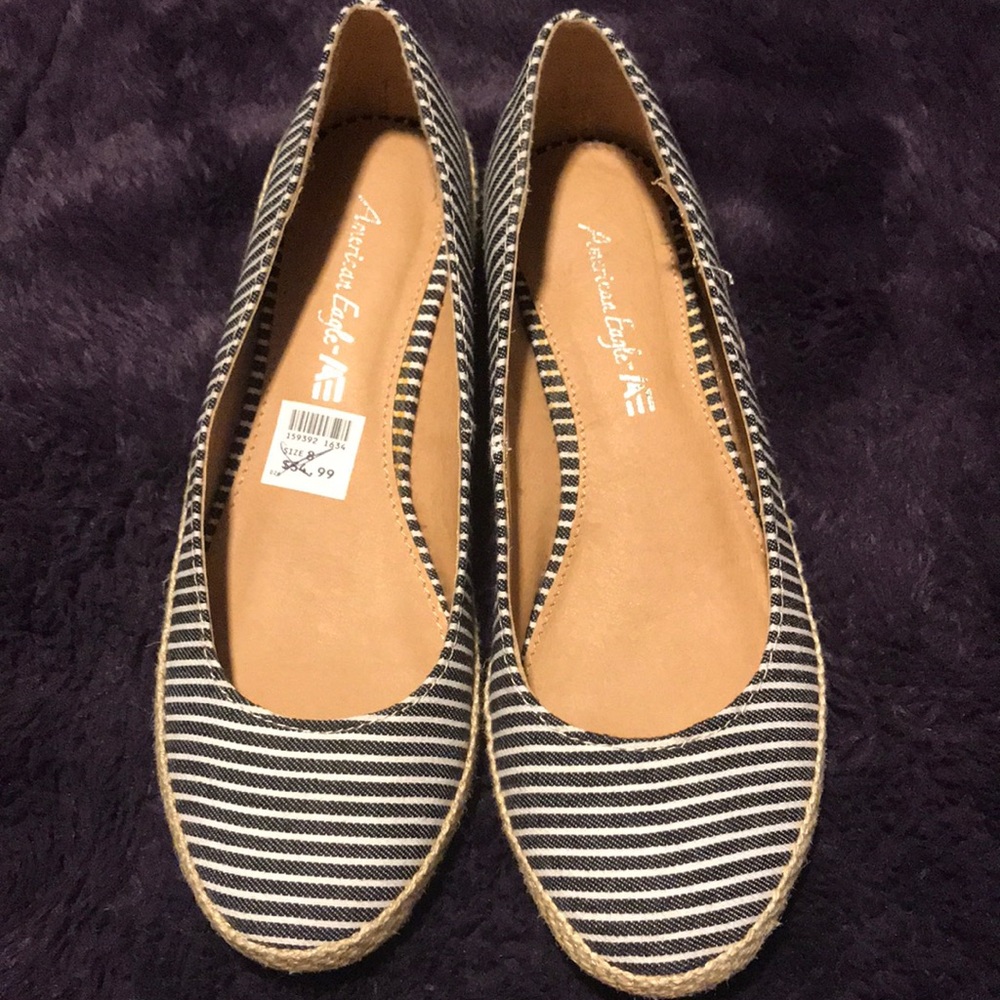 Striped blue and white flats